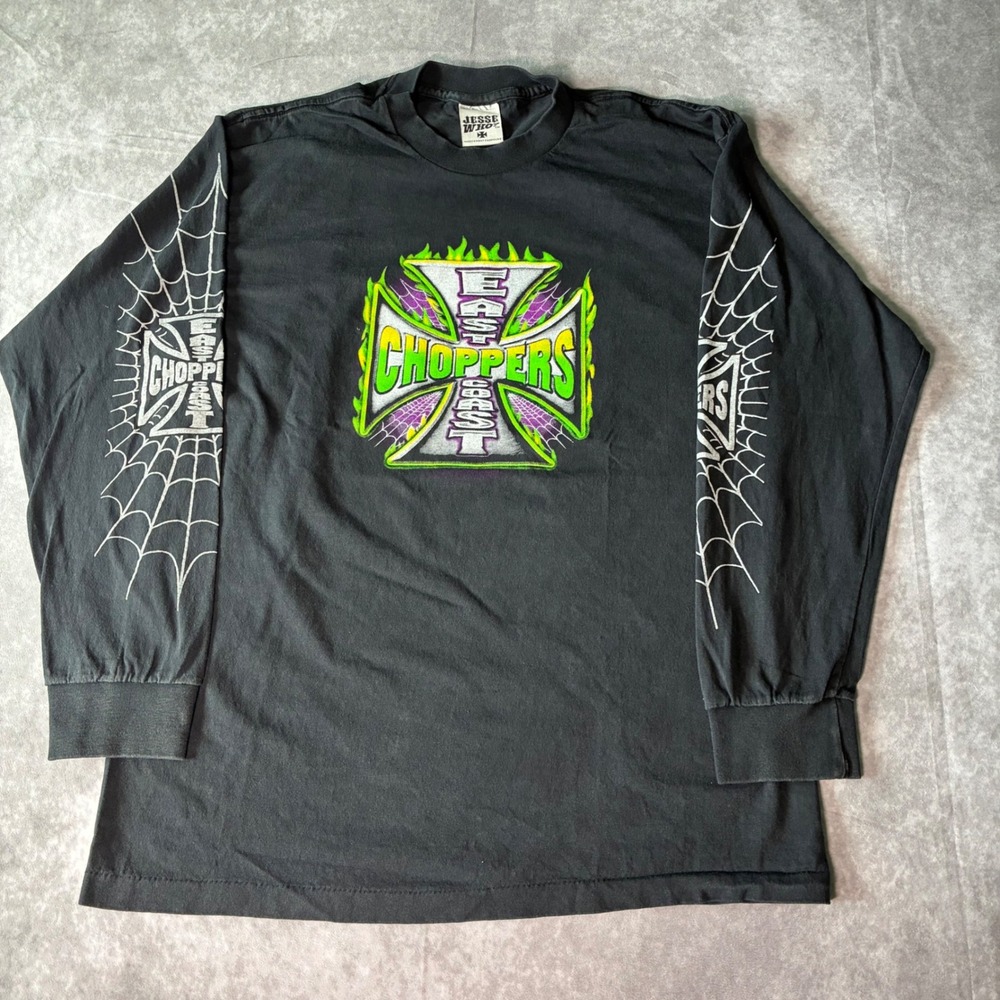 West Coast Choppers Jesse Who  Long Sleeve Black Graphic Tee spider web Modern
